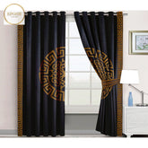2 Pieces Premium splendid velvet curtain Panels & 2 Belts (Black/Camel)